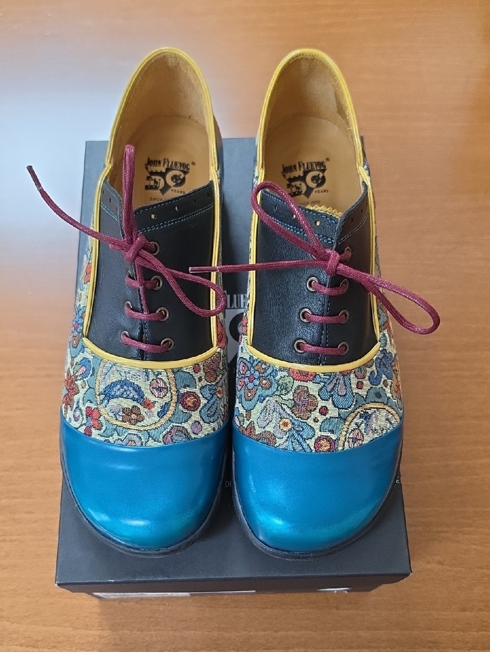 John Fluevog Darby Fellowship Tapestry Lace-up Shoes, Sz. 10 NIB
